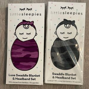 Little Sleepies Luxe Swaddle Blanket & Headband Set - berry camo bundle